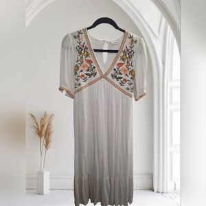 In Loom Embroidered Floral White Dress